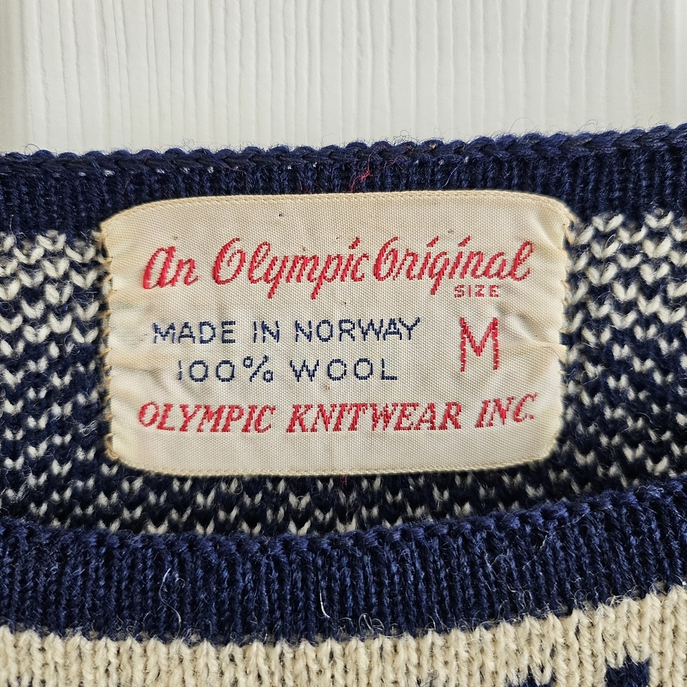 An Olympic Original Medium Nordic Sweater Norway Navy Red Deer Fair Isle Wool - Picture 4 of 10
